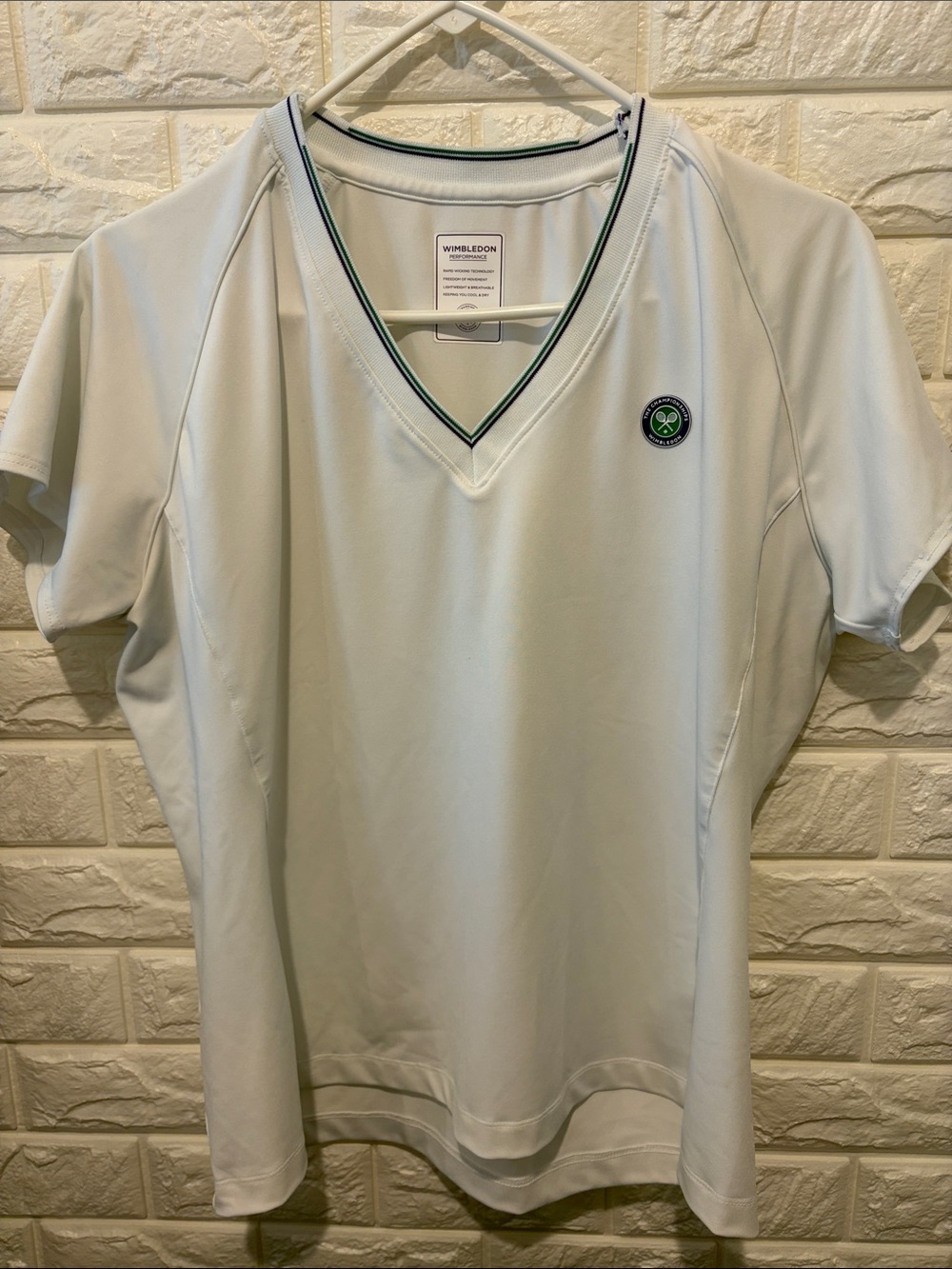 Wimbledon White Tennis Shirt with Green Trim